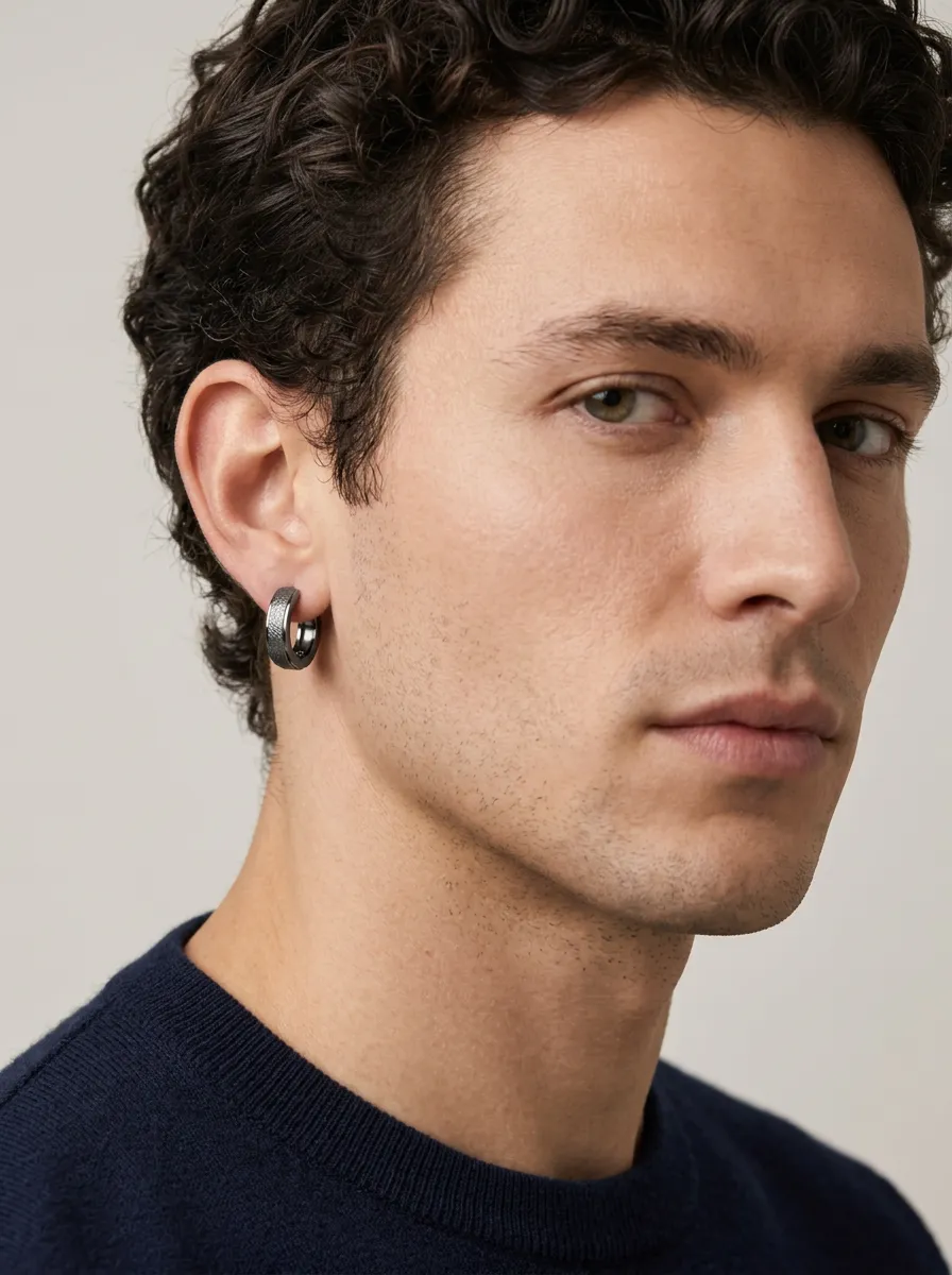 Men's Minimalist Textured Hoop Earrings