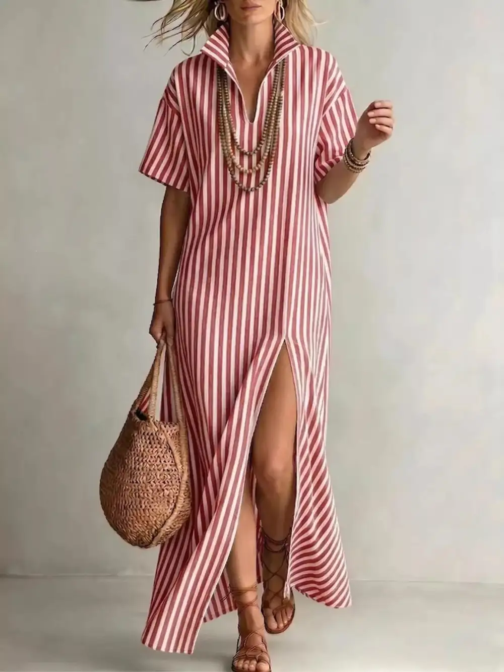 Striped Maxi Dress With Side Slit