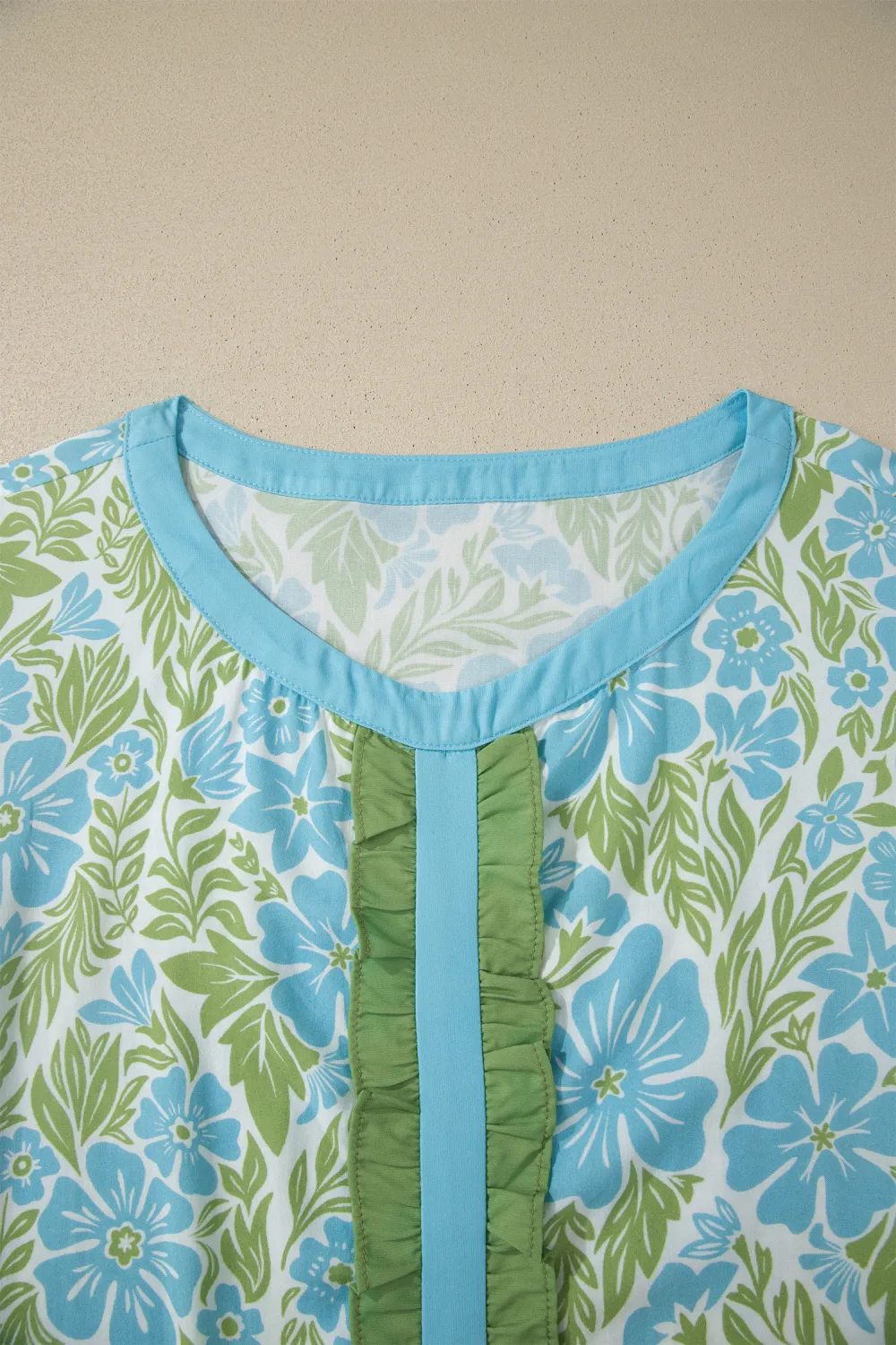 Sky Blue Floral Print Ruffled Blouse