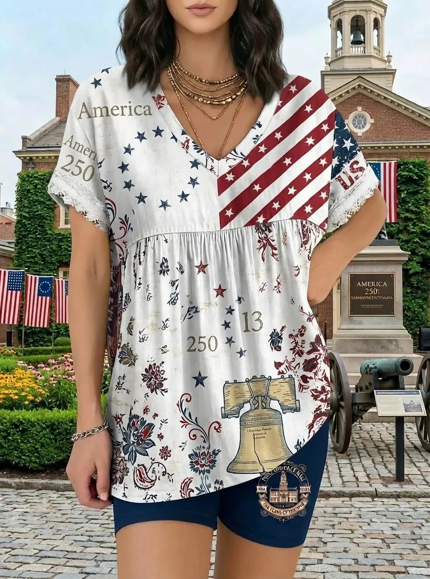 Women's USA Patriotic Liberty Bell 250th Anniversary Printed Set