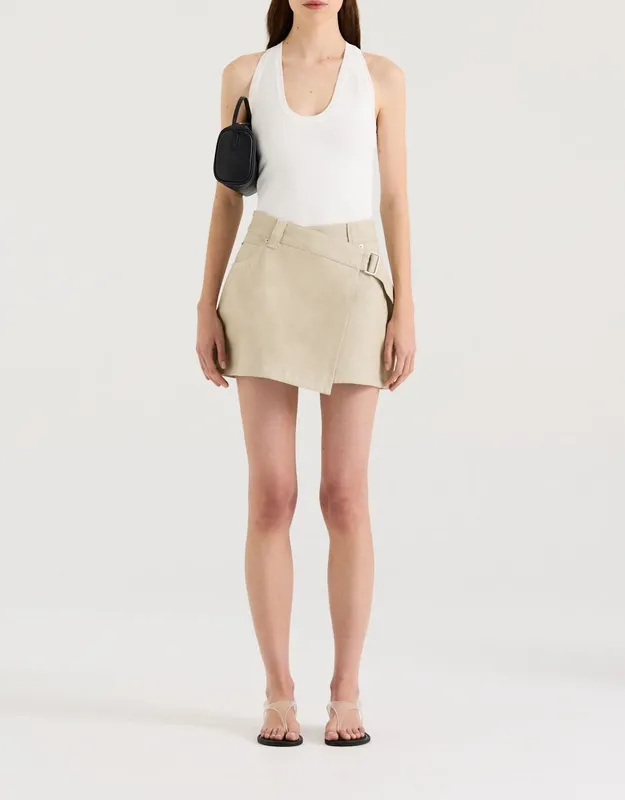 Light Khaki Wrap Detail Mini Skirt