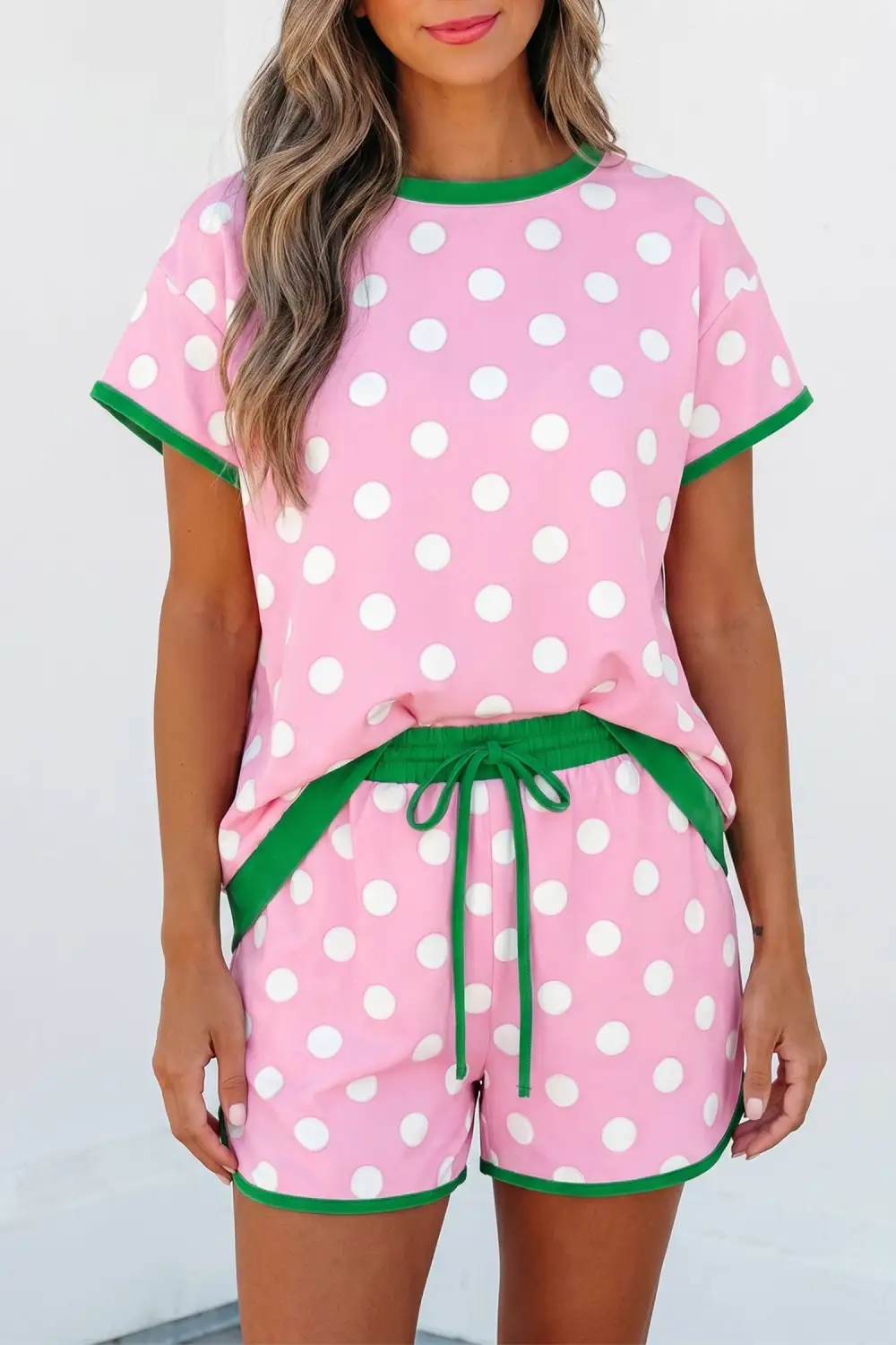 Women's Polka Dot Contrast Edge Casual Short Set