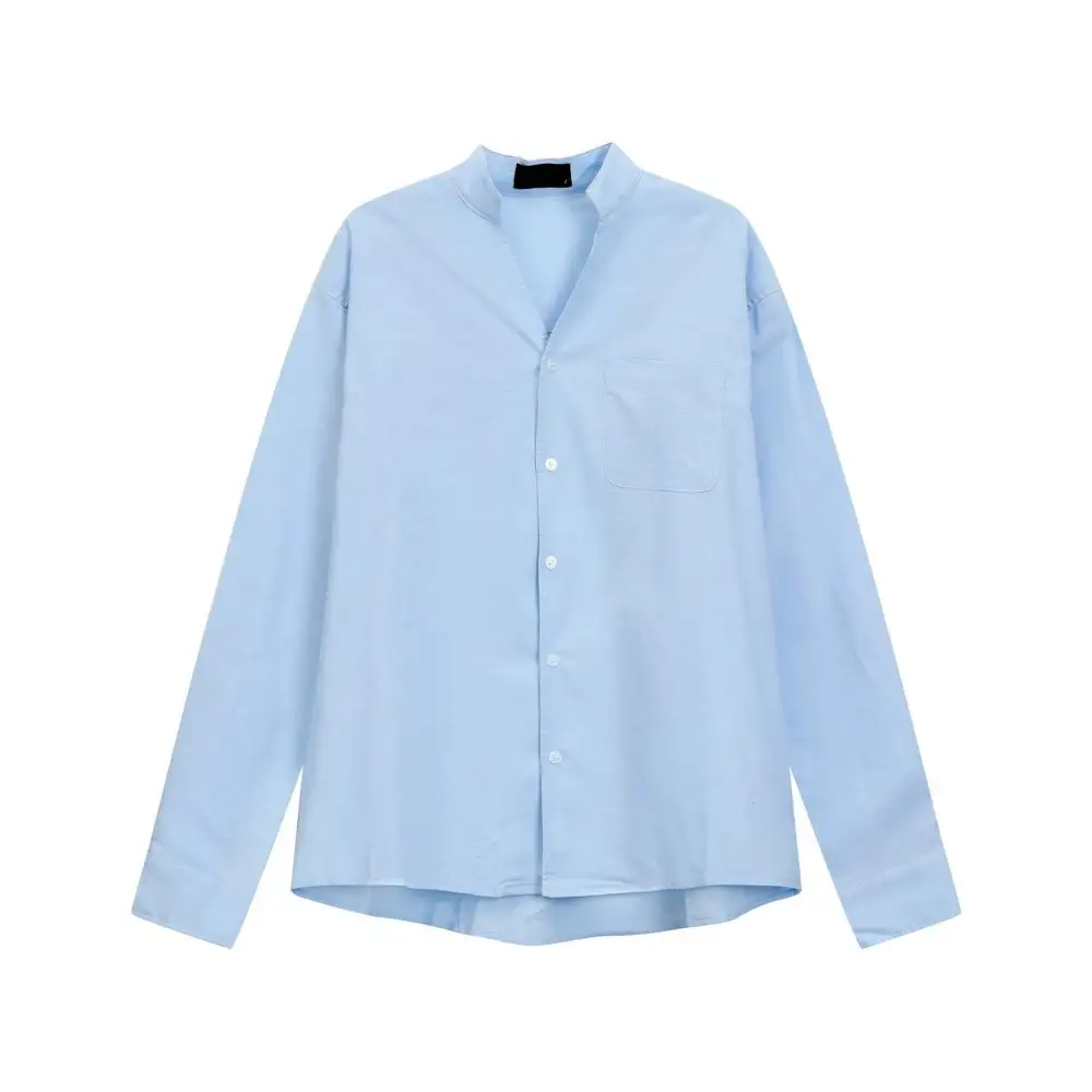 Stand Collar Linen Blend Shirt