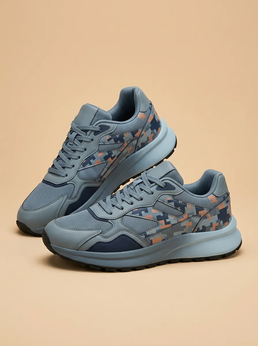 Men's Casual Streetwear Digital Camo Printed Sneakers