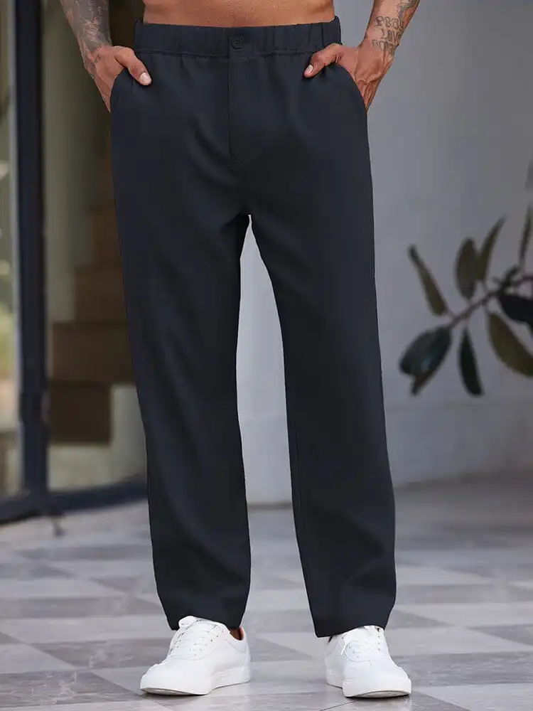 Simple Elastic Waist Slack Pants