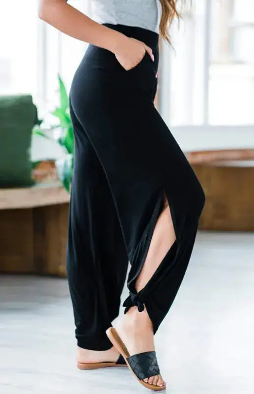 Knit Trousers Tied Open Slits Pants