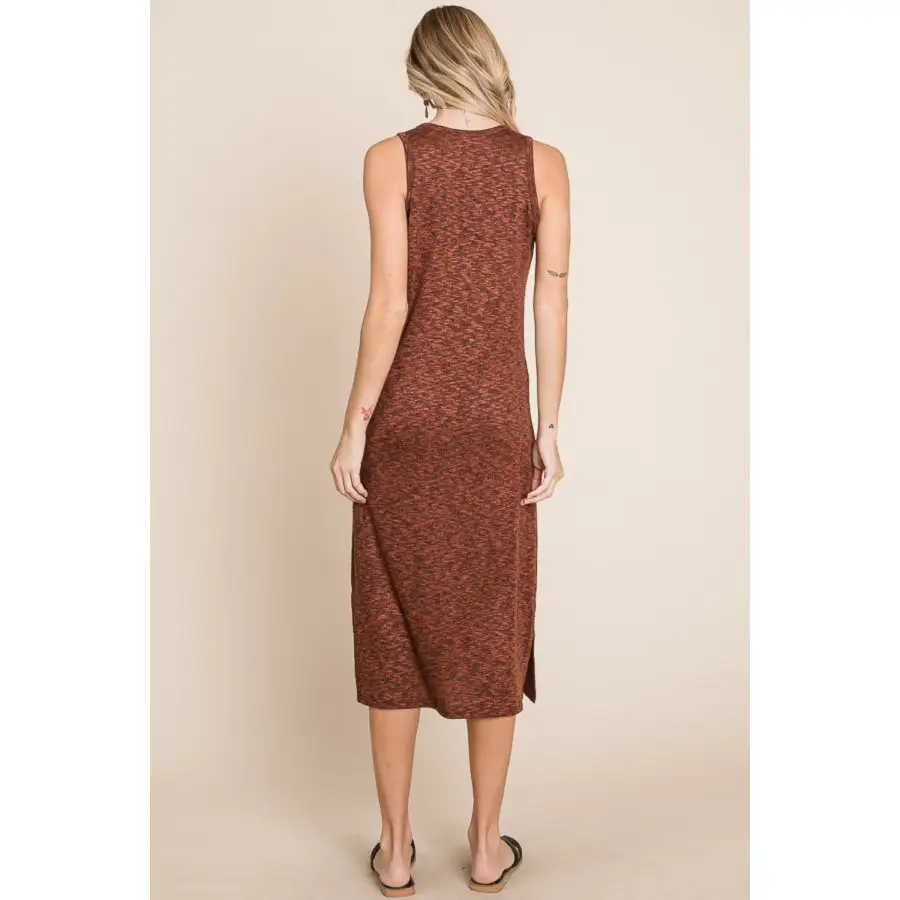Slit Round Neck Sleeveless Midi Dress