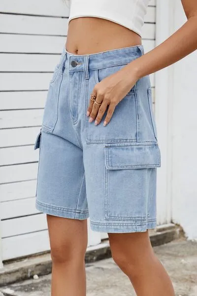 High Rise Shorts Cargo Pocket Denim Pants
