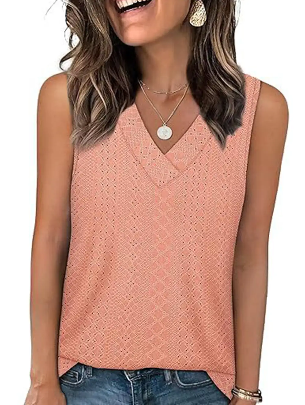 Textured V-Neck Tank Top