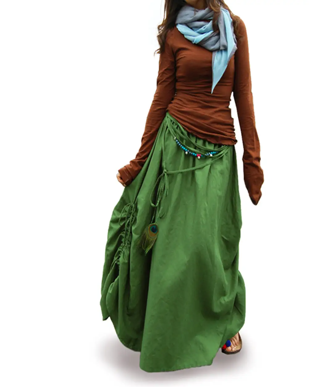 Drawstring Linen A Line Maxi Skirt