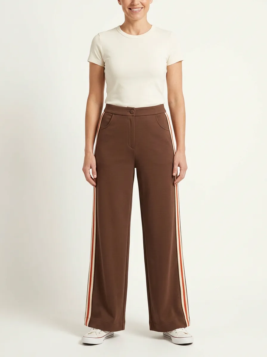 Women's High-Rise Curved-Side-Pocket Stripe Wide-Leg Trousers