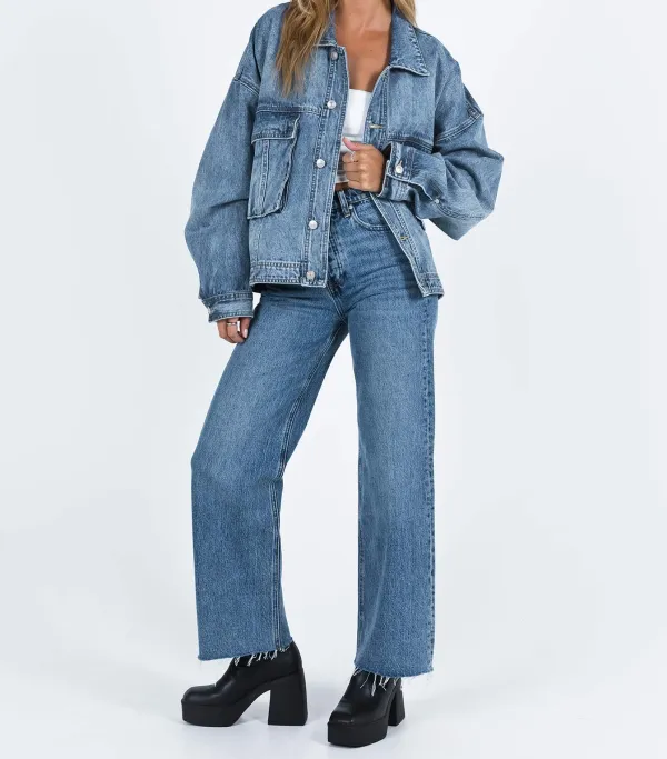 Mid-Wash Oversized Denim Jacket