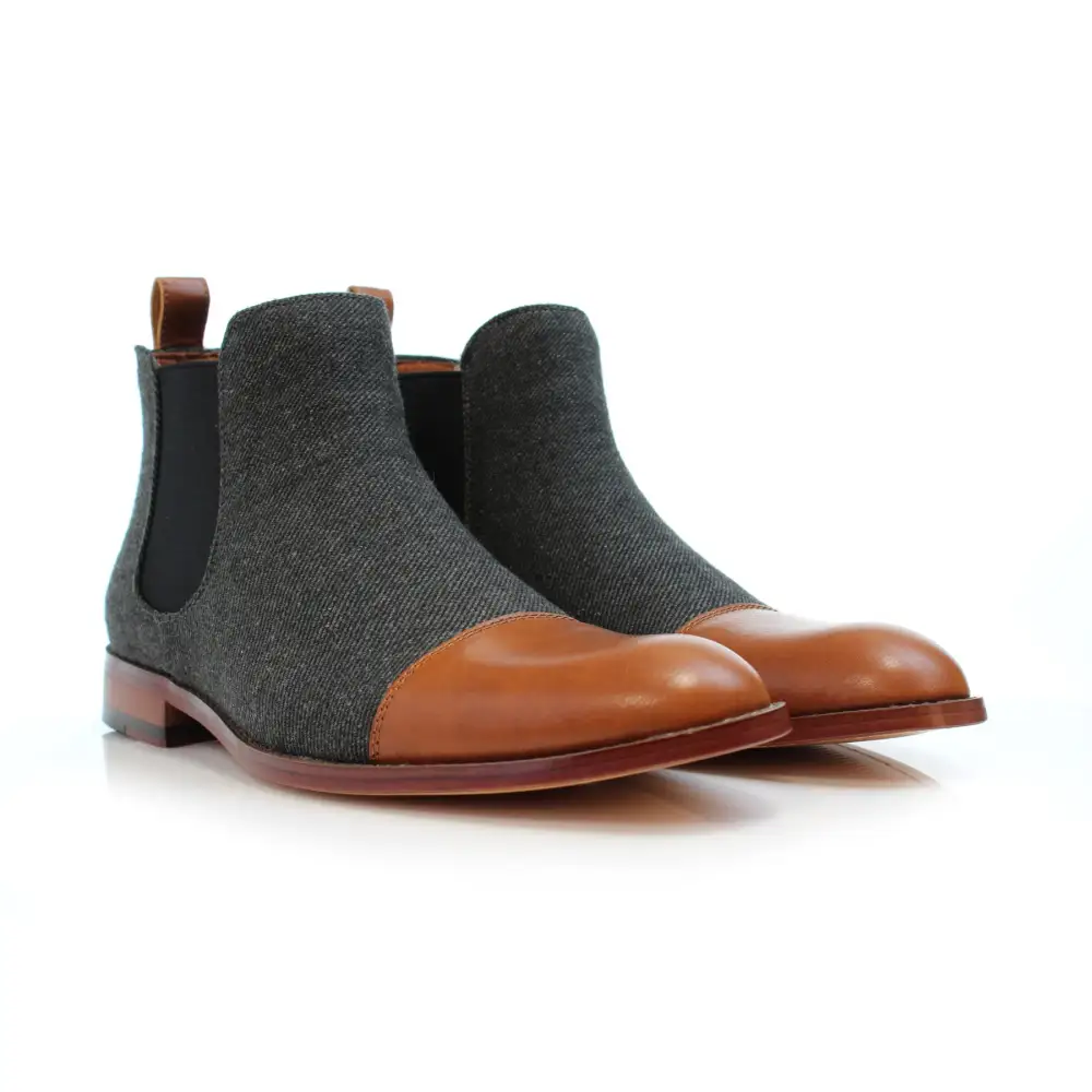Faux-Leather Two-Tone Slip-On Chelsea Boots