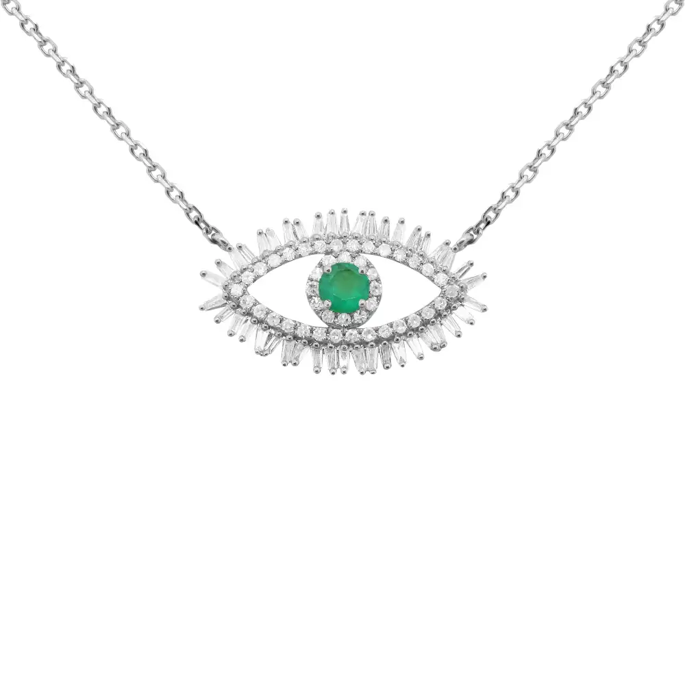 Eye Motif Diamond Emerald Necklace