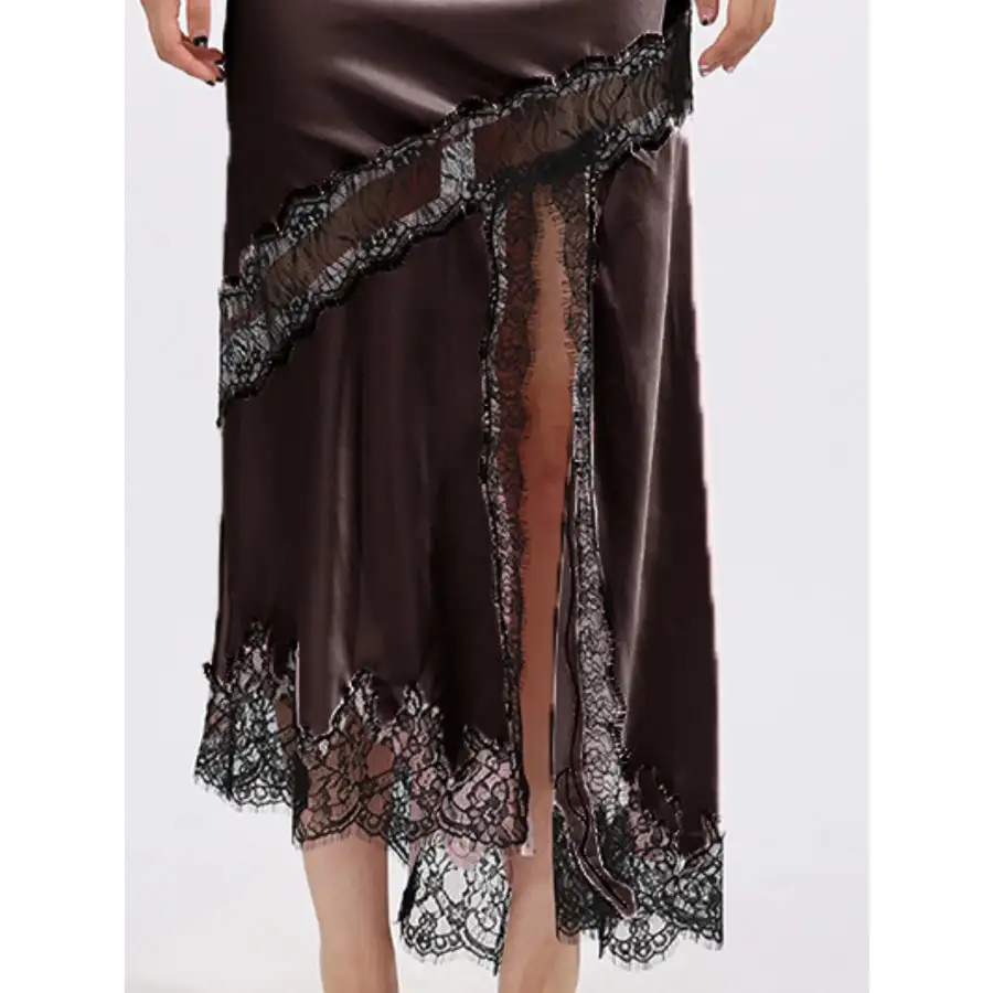 Lace Trim Asymmetrical Midi Skirt