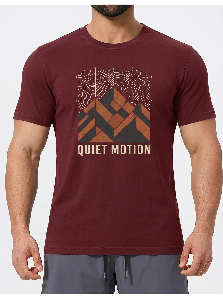 Men's Outdoor Adventure Mountain Topographic Printed T-shirt