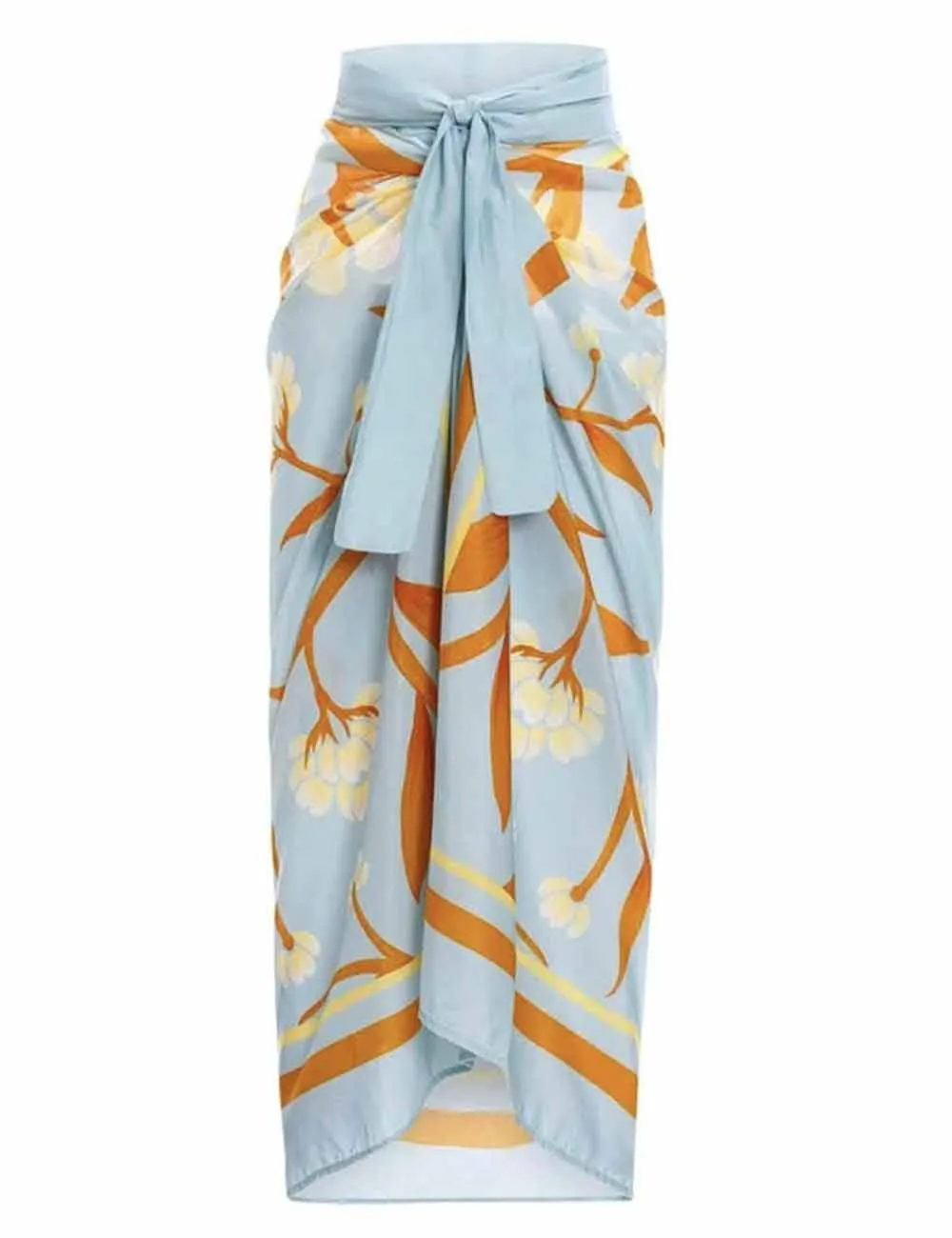 String Tie Floral Print Two Piece Bikini Set with Sarong