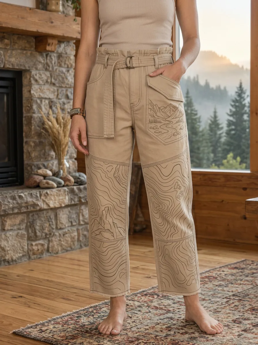 Women's Hiking Lover Mountain Topographic Printed Pants