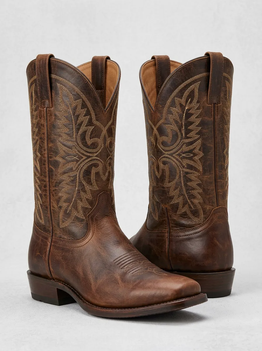 Men's Western Embroidered Outdoor Straight-Leg Boots
