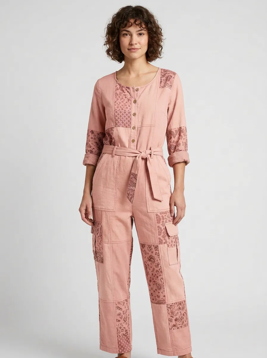 Women's Boho Vintage Patchwork Paisley Jumpsuit