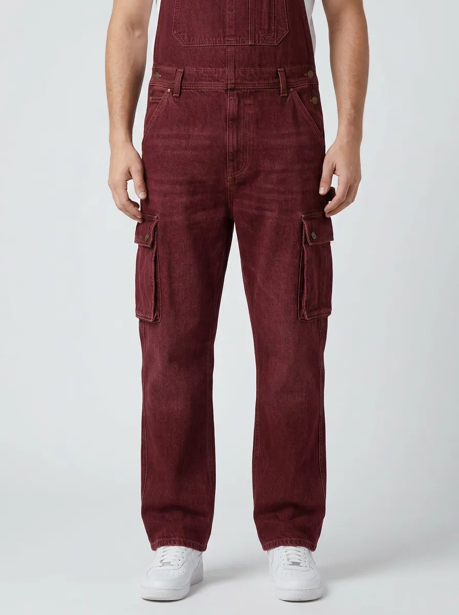 Men's Casual Blue Denim Cargo Bib Overalls