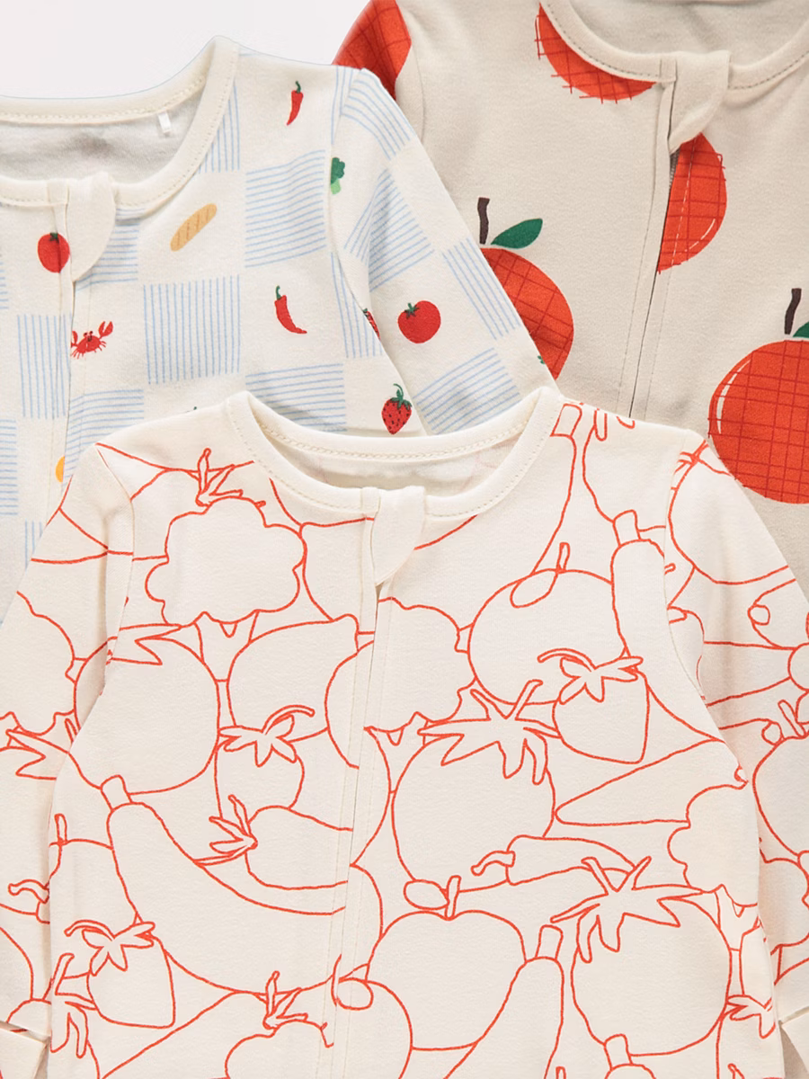 Apple Fruit Zip Fasten Sleepsuits 3 Pack detail 1