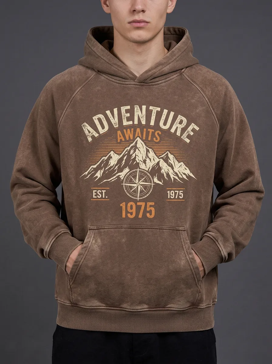 Men's Adventure Mountain Compass 1975 Printed Hoodie