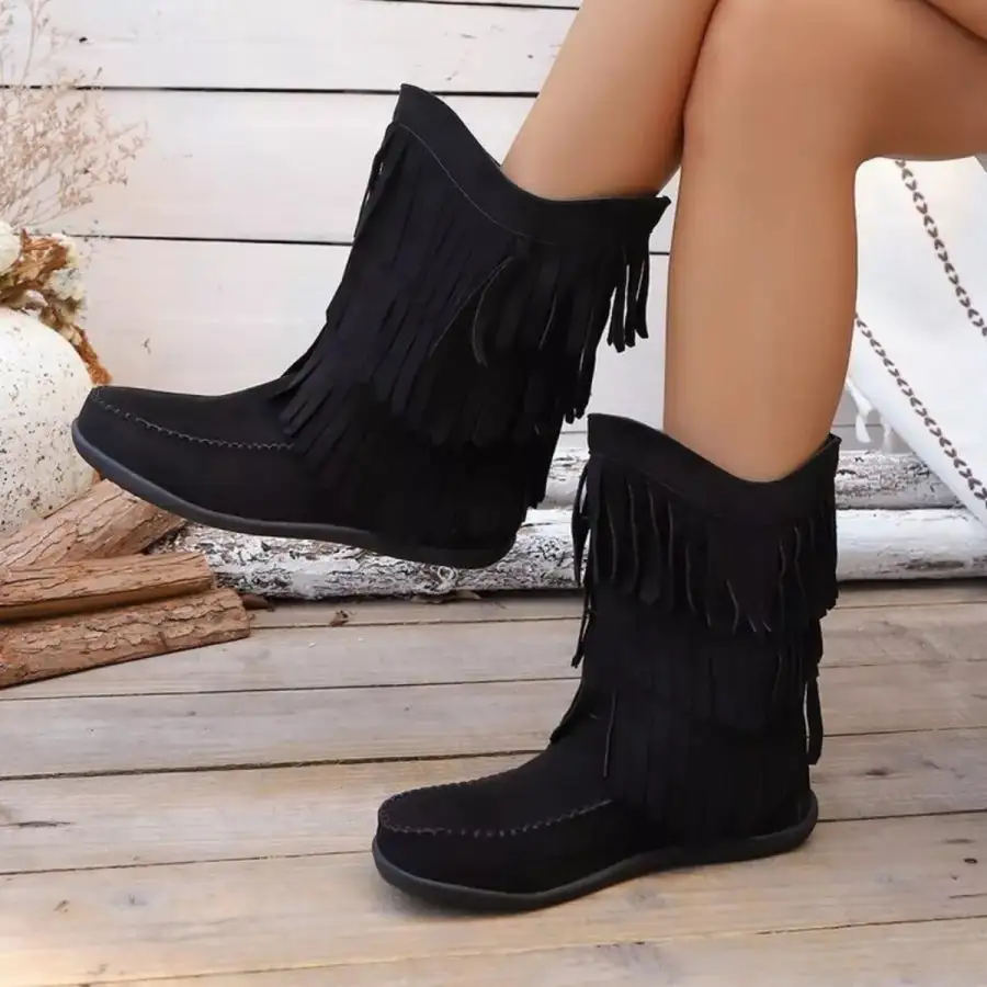 Refined Fringe Round Toe Boots