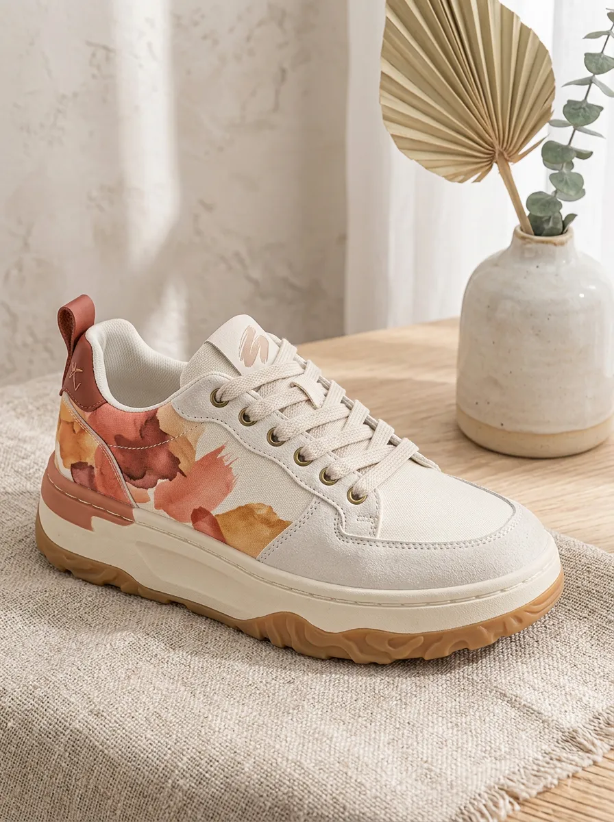 Women's Abstract Floral Watercolor Printed Sneakers