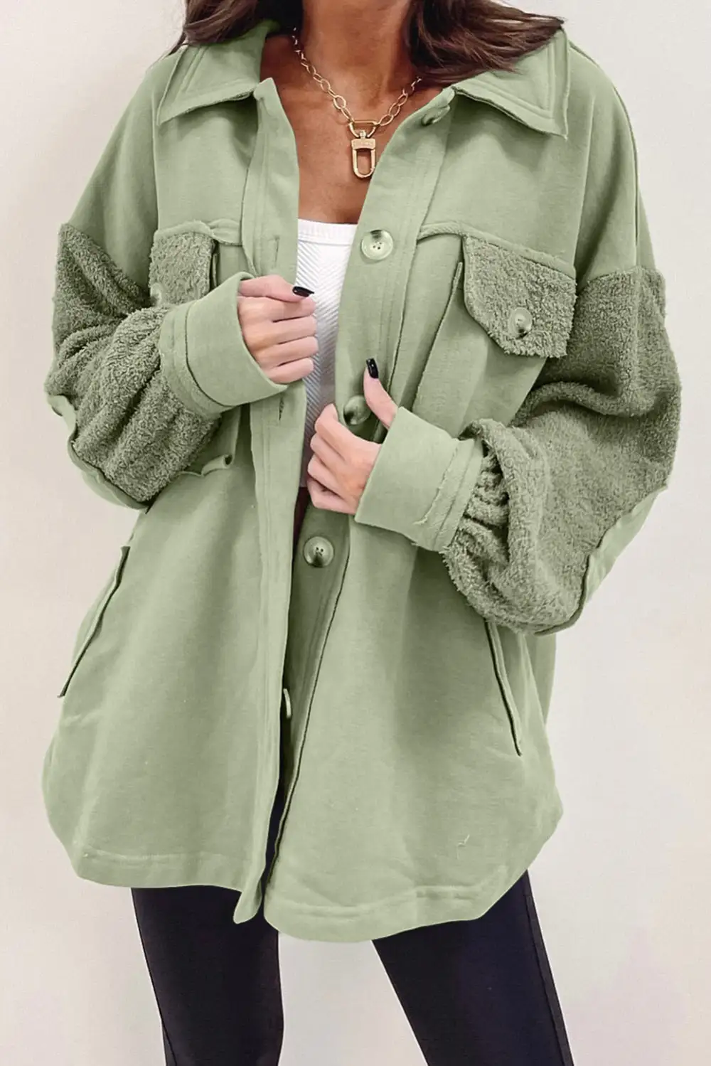 Exposed Seam Elbow Patch Oversized Shirt Jacket