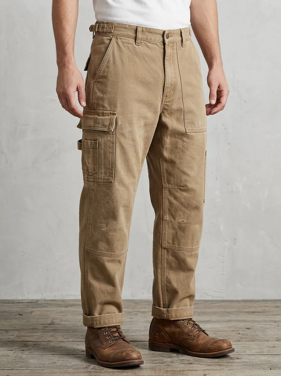 Men's Khaki Utility Multi-Pocket Cargo Pants