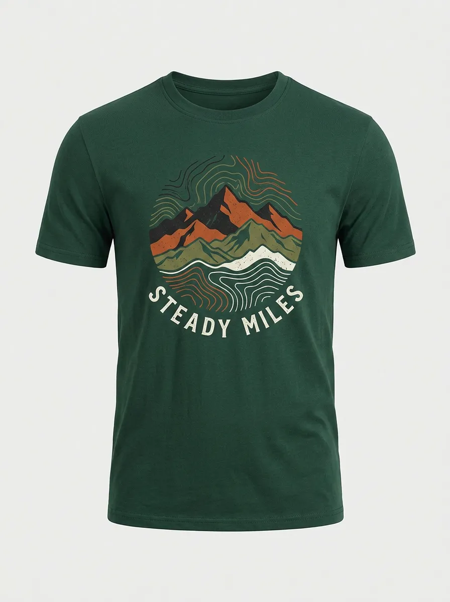 Unisex Hiking Lover Steady Miles Mountain Topographic Printed T-shirt