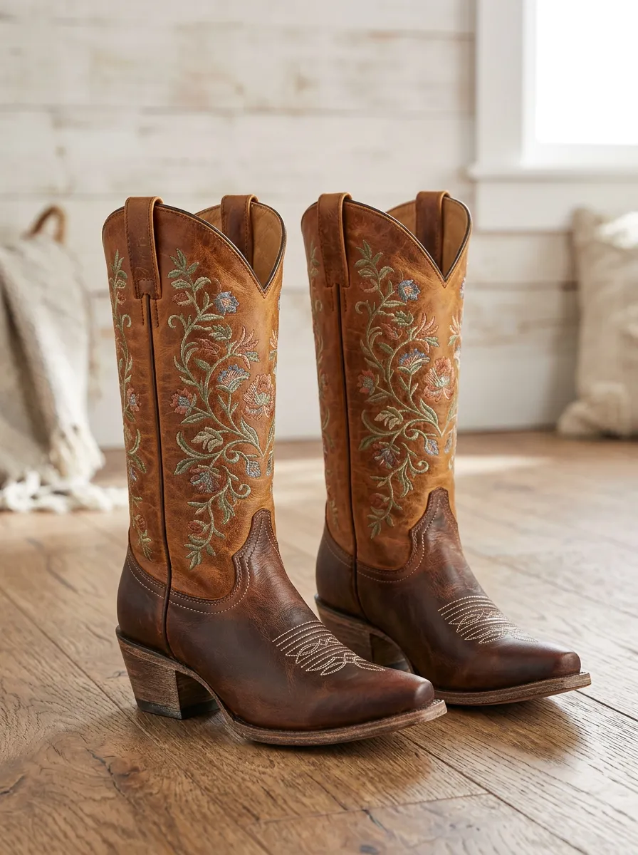 Prairie Floral Embroidered Edit Unisex Western Cowboy Boots