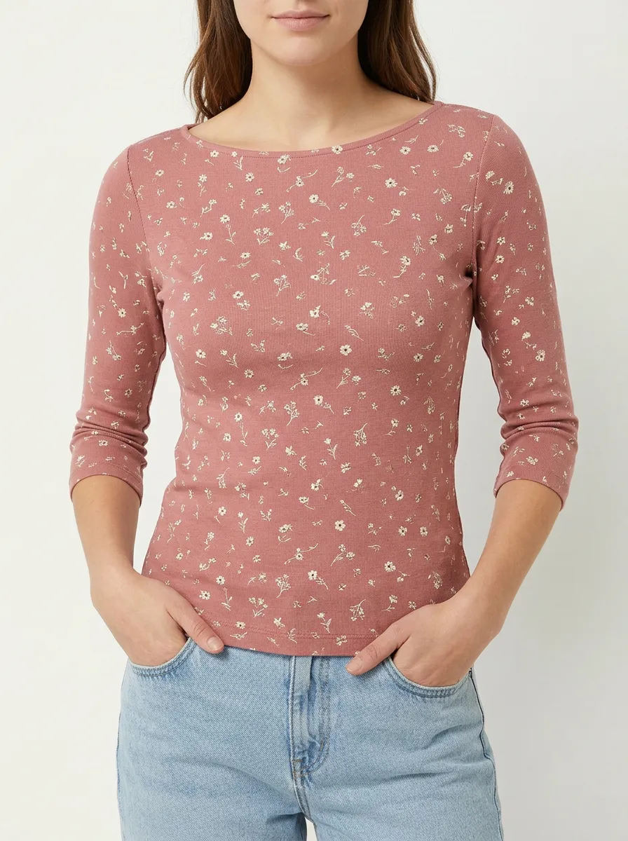 Modern Floral Women's Three-Quarter Sleeve Top