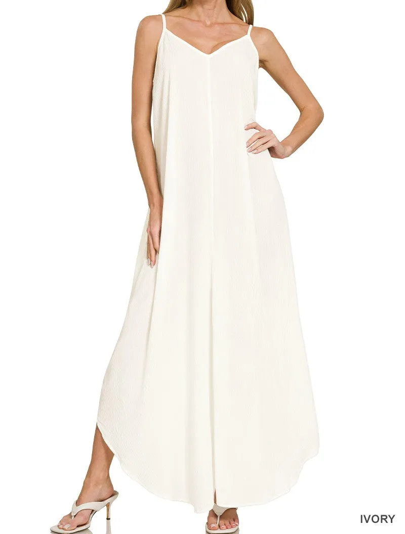 Everyday Woven Crinkle Cami Maxi Dress with Side Pockets