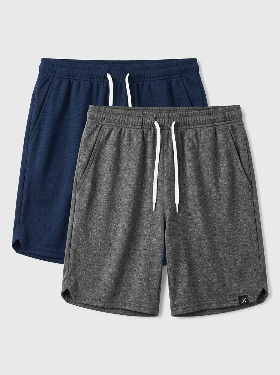 Mesh Drawstring Two-Pack Athletic Shorts