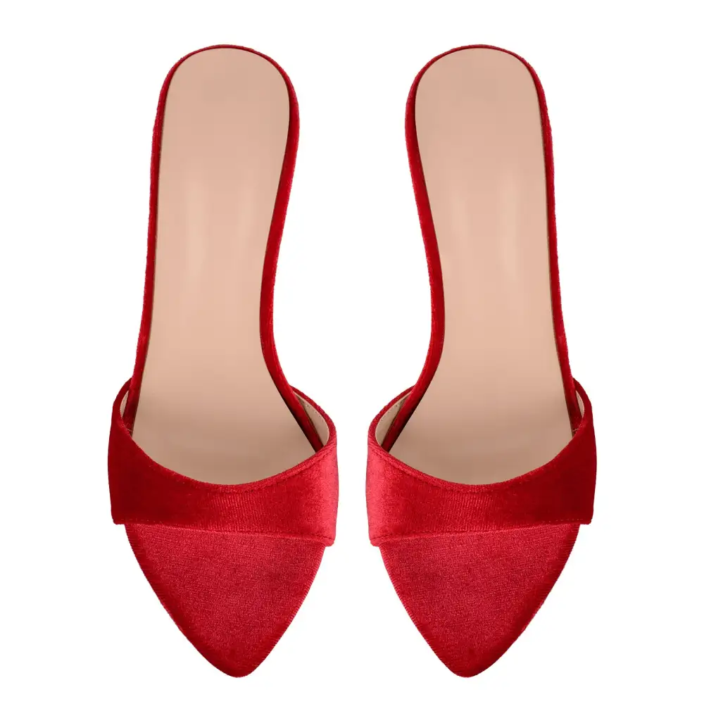Velvet Pointed Toe Slip On Mule Sandals