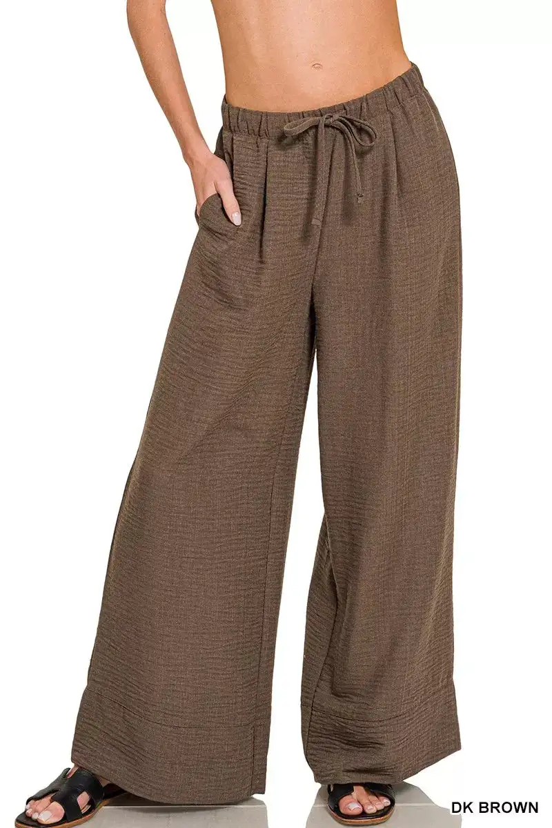 Drawstring Pocketed Casual Pants