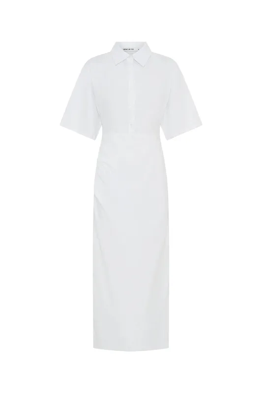 White Ruched Midi Dress