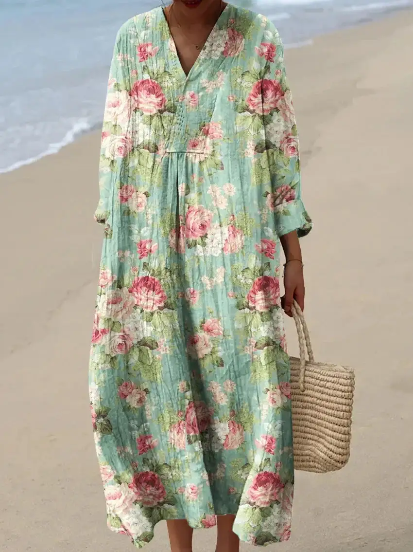  Floral Rose Print Maxi Dress