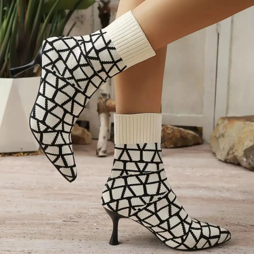 Pointed Toe Flared Heel Boots