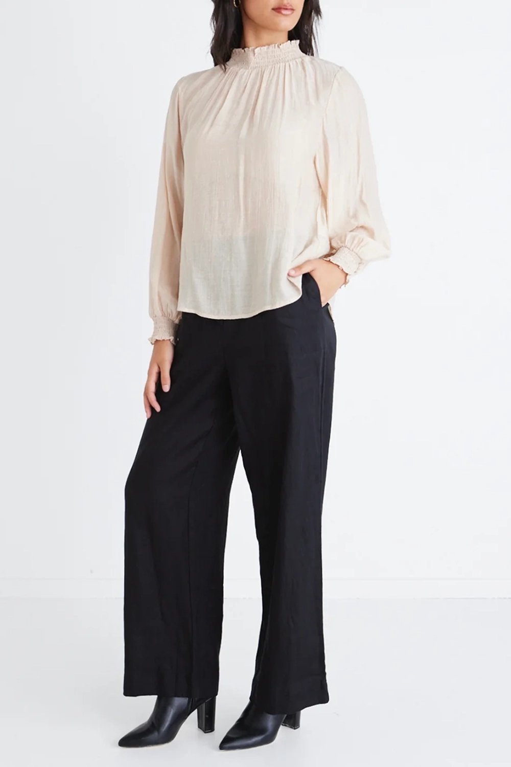 Champagne Textured High - Neck Shirt