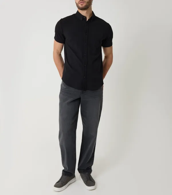 Black Textured Knit Short-Sleeve Shirt