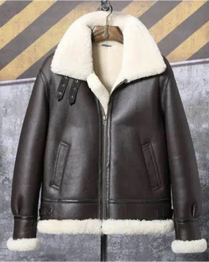 Bomber Shearling Zip Front Leather Jacket