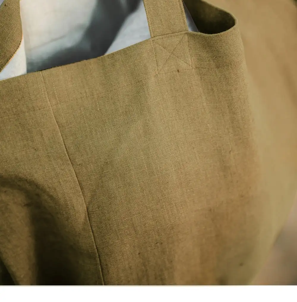 Large Pure Linen Beach Bag Solid Color Handbag Eco-Friendly