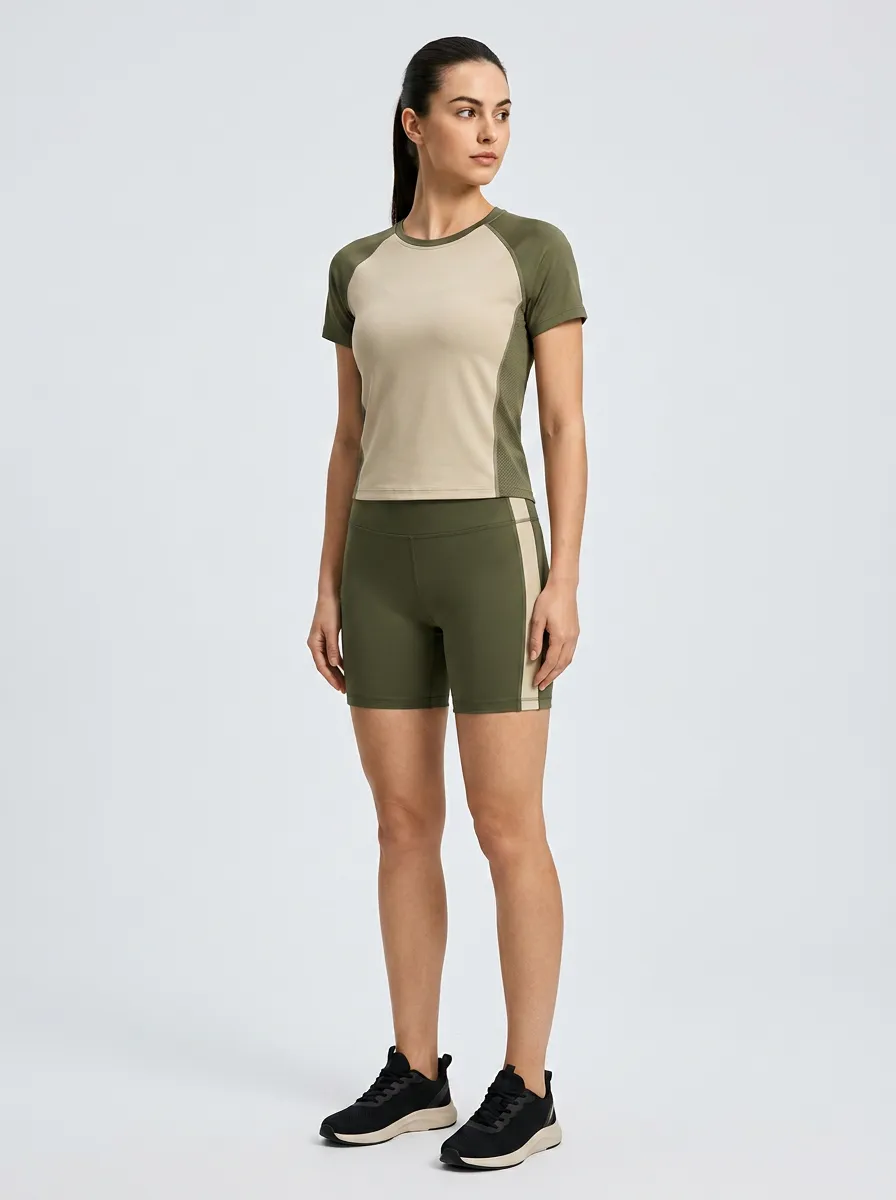 Women's Yoga Fitness Olive Green Colorblock Printed Workout Set