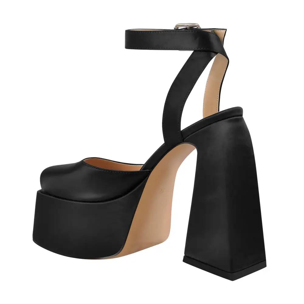 Square Toe Platform Chunky Heel Ankle Strap Pumps