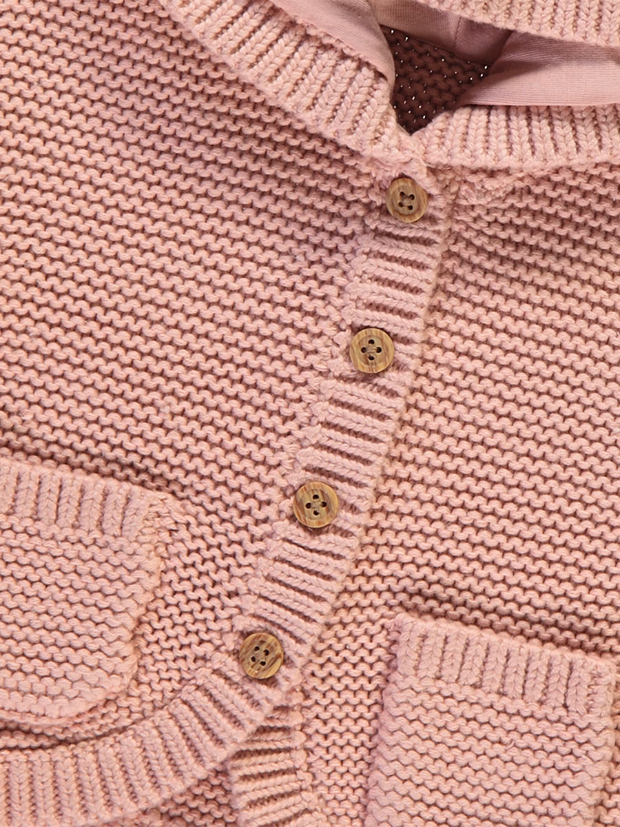 Pink Knitted 3D Ear Hooded Cardigan detail 1