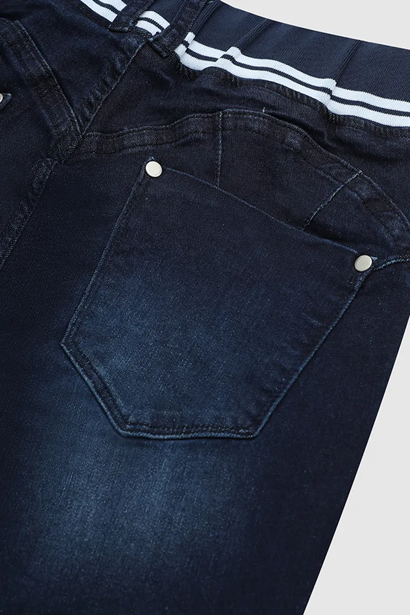 Double Button Drawstring Capris Jeans