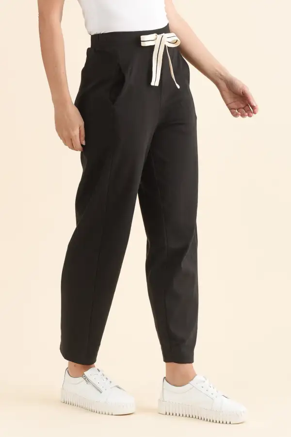Cotton Pants With High Rise And Drawstring